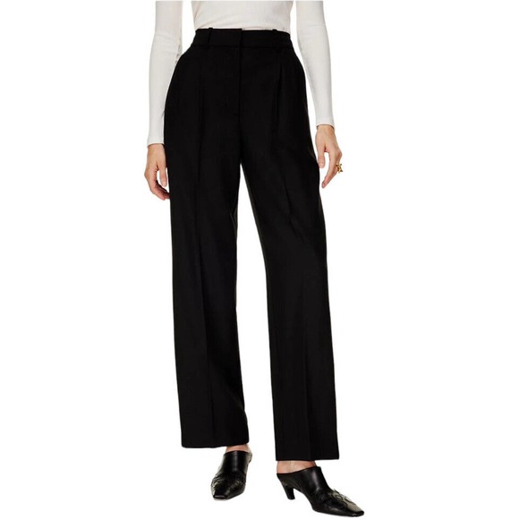 Aritzia Wilfred Size 0 Effortless Pant Pleated High Rise Wide Leg Black Waist 25 - Picture 2 of 16